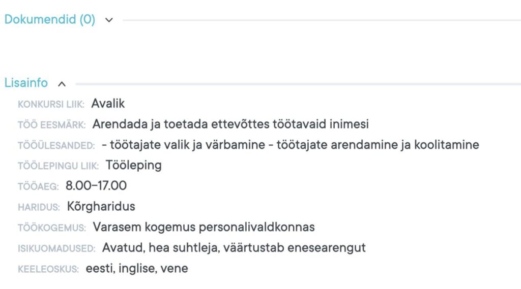 Värbamistaotluse ekraanivaade 2 | Recrur